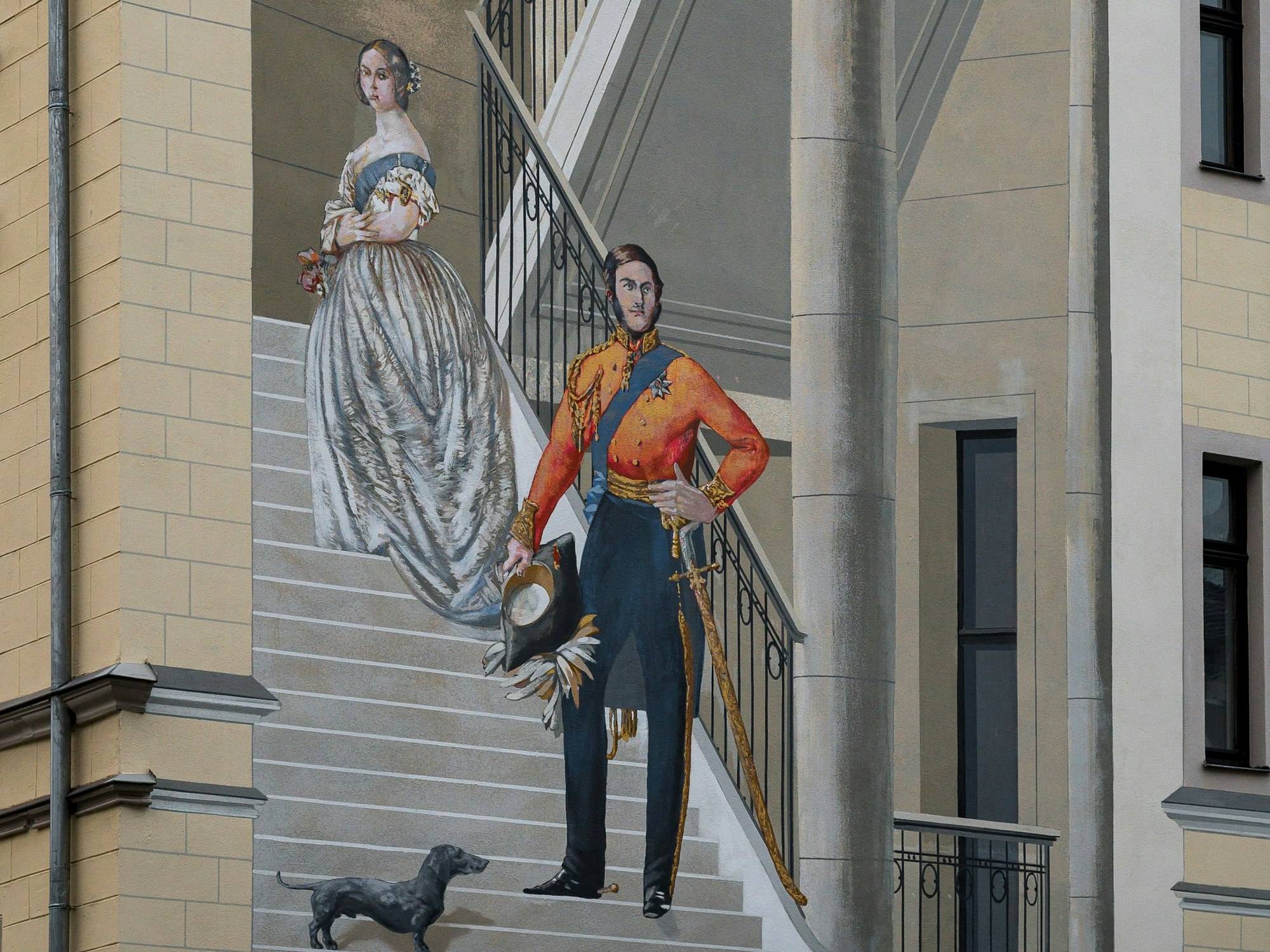 Prinz Albert von Sachsen-Coburg und Gotha mit seiner Frau Queen Victoria (hier ein Wandgemälde in Bayern).