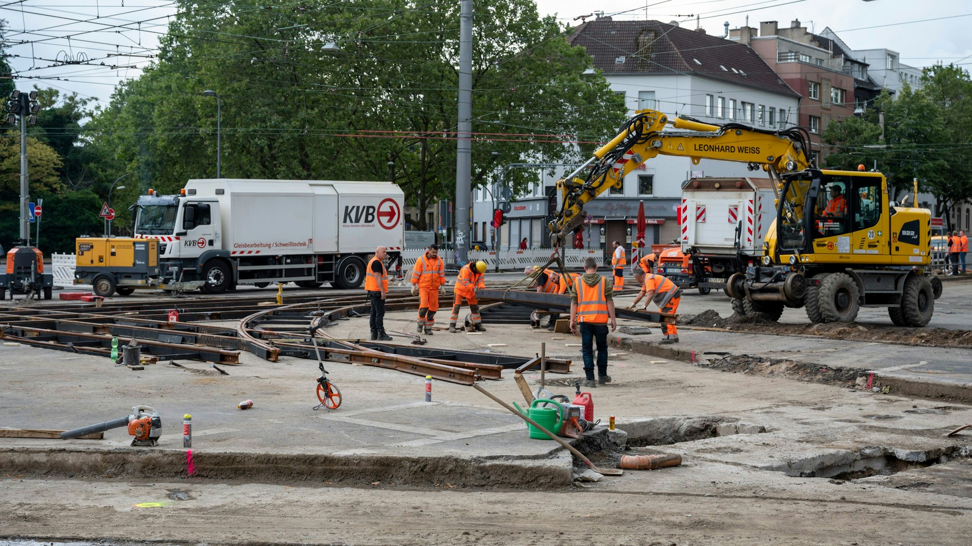 Gleisbauarbeiten an der Aachener Straße.