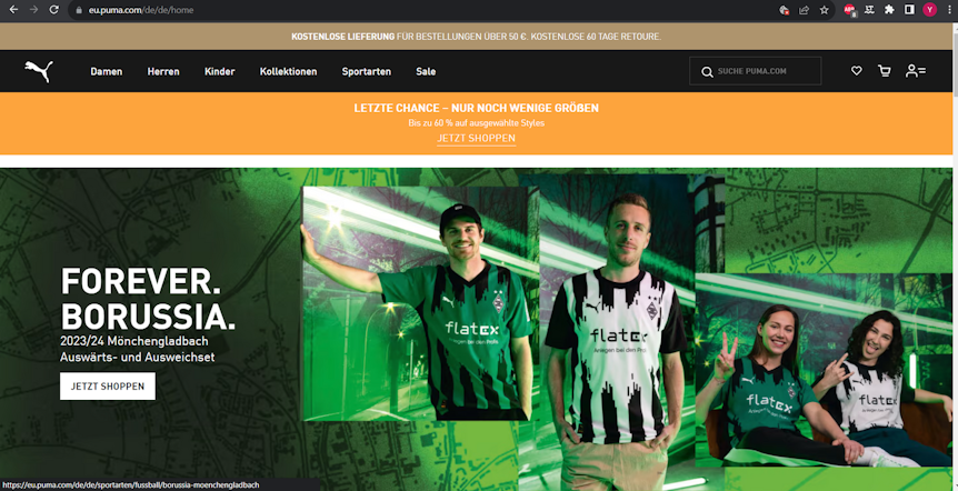 Irritierende Werbung im Puma-Online-Shop! Neben Patrick Herrmann (Mitte), wirbt Ex-Fohlen Jonas Hofmann (l.) für das neue Borussia-Trikot!