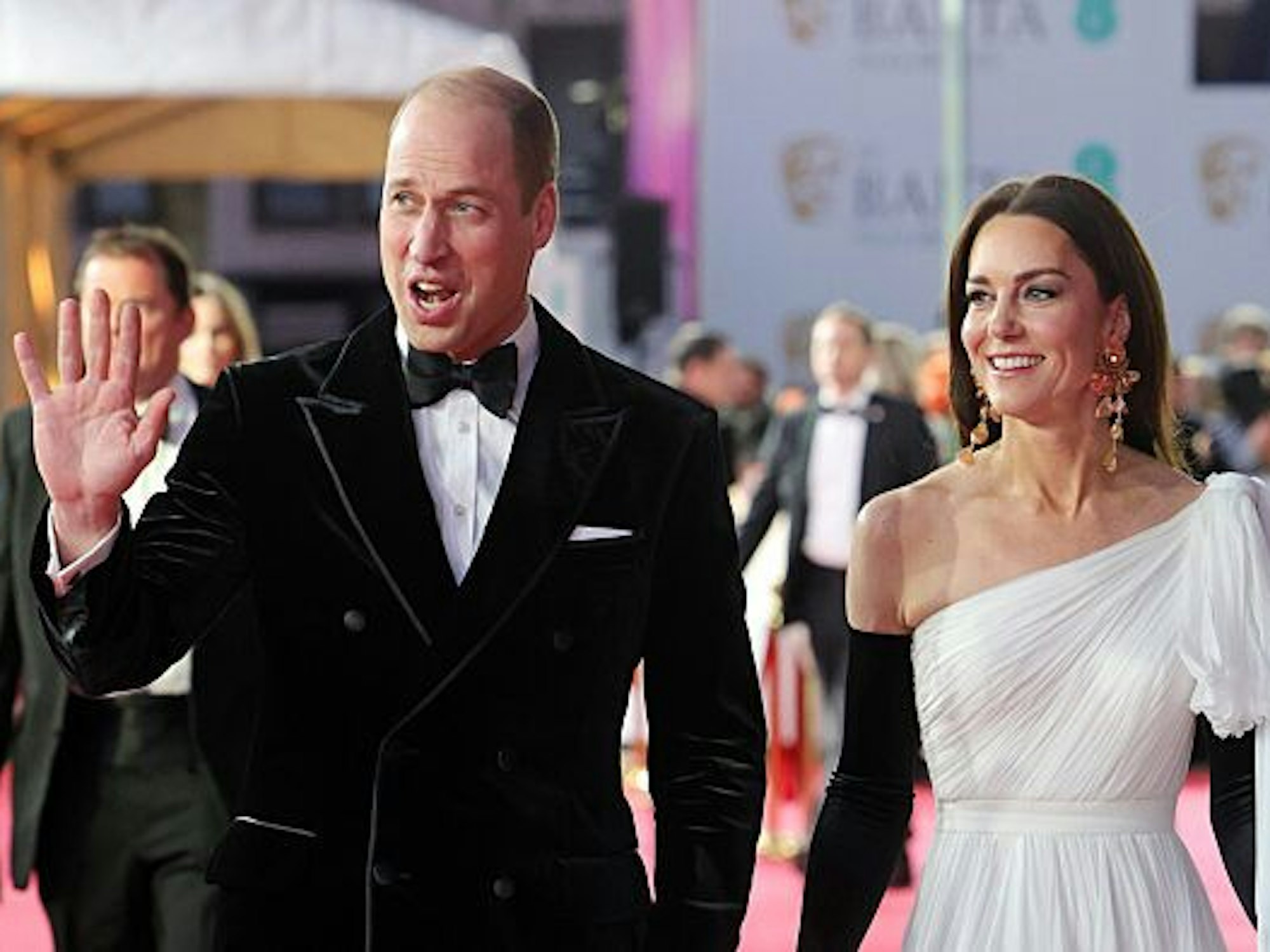 William, Prinz von Wales, und Catherine, genannt Kate, Prinzessin von Wales, treffen zur Verleihung der 76. British Academy Film (Bafta) Awards in der Royal Festival Hall in London ein.