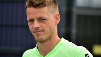 Jonas Omlin, hier zu sehen am 14. Juli 2023 beim Training im Borussia-Park, ist neuer Kapitän von Borussia Mönchengladbach.