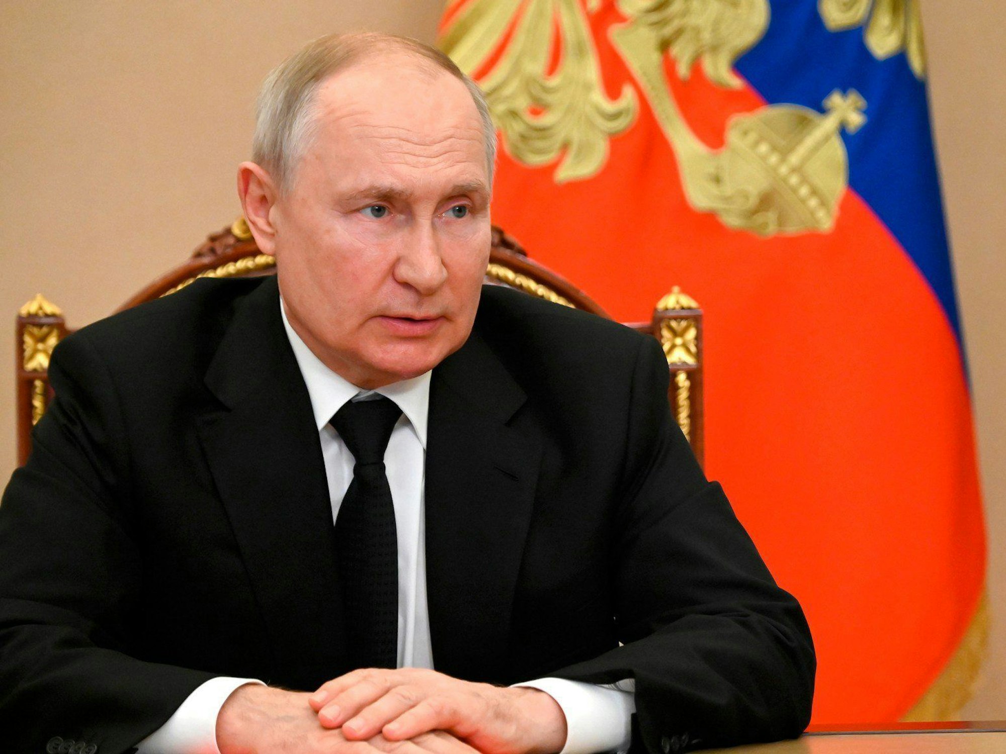 Wladimir Putin nimmt am 4. August per Videokonferenz an einem Treffen mit den ständigen Mitgliedern des Sicherheitsrats teil.