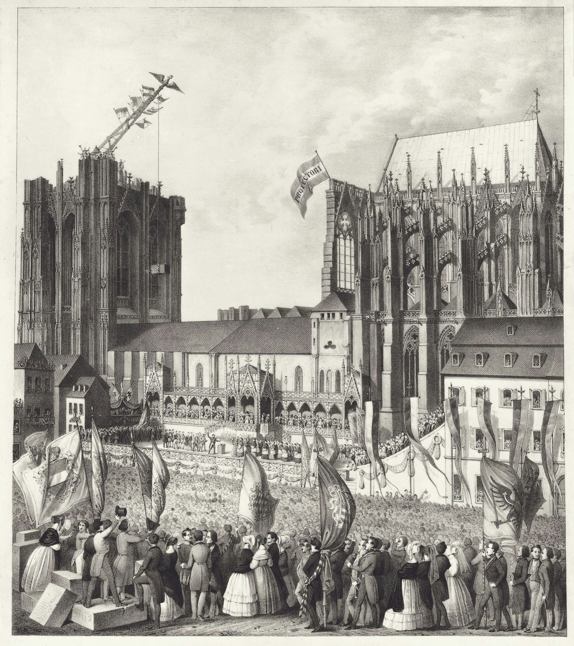 Köln, Dombauarchiv, Lithographie, Feier zur Grundsteinlegung für den Weiterbau am 4. September 1842, nach Georg Osterwald 1842