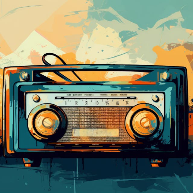 Illustration: Radio vor abstraktem Hintergrund