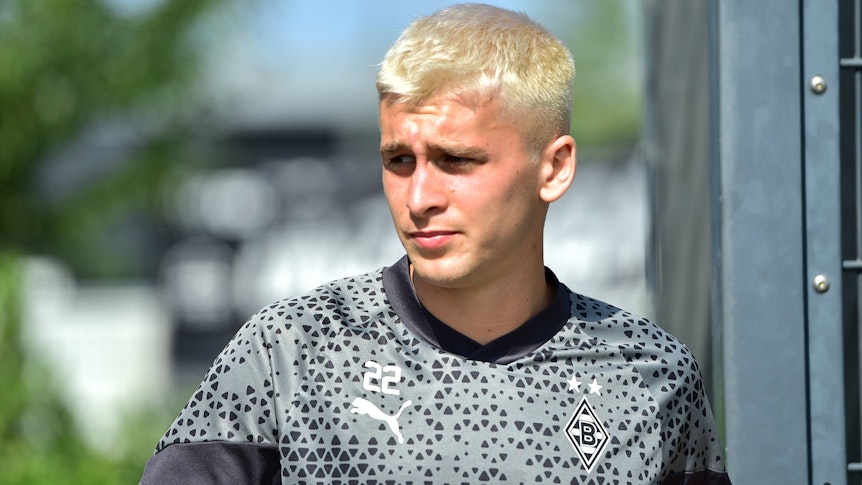 Oskar Fraulo, hier op 14 augustus 2023 tijdens de training van Borussia Mönchengladbach.