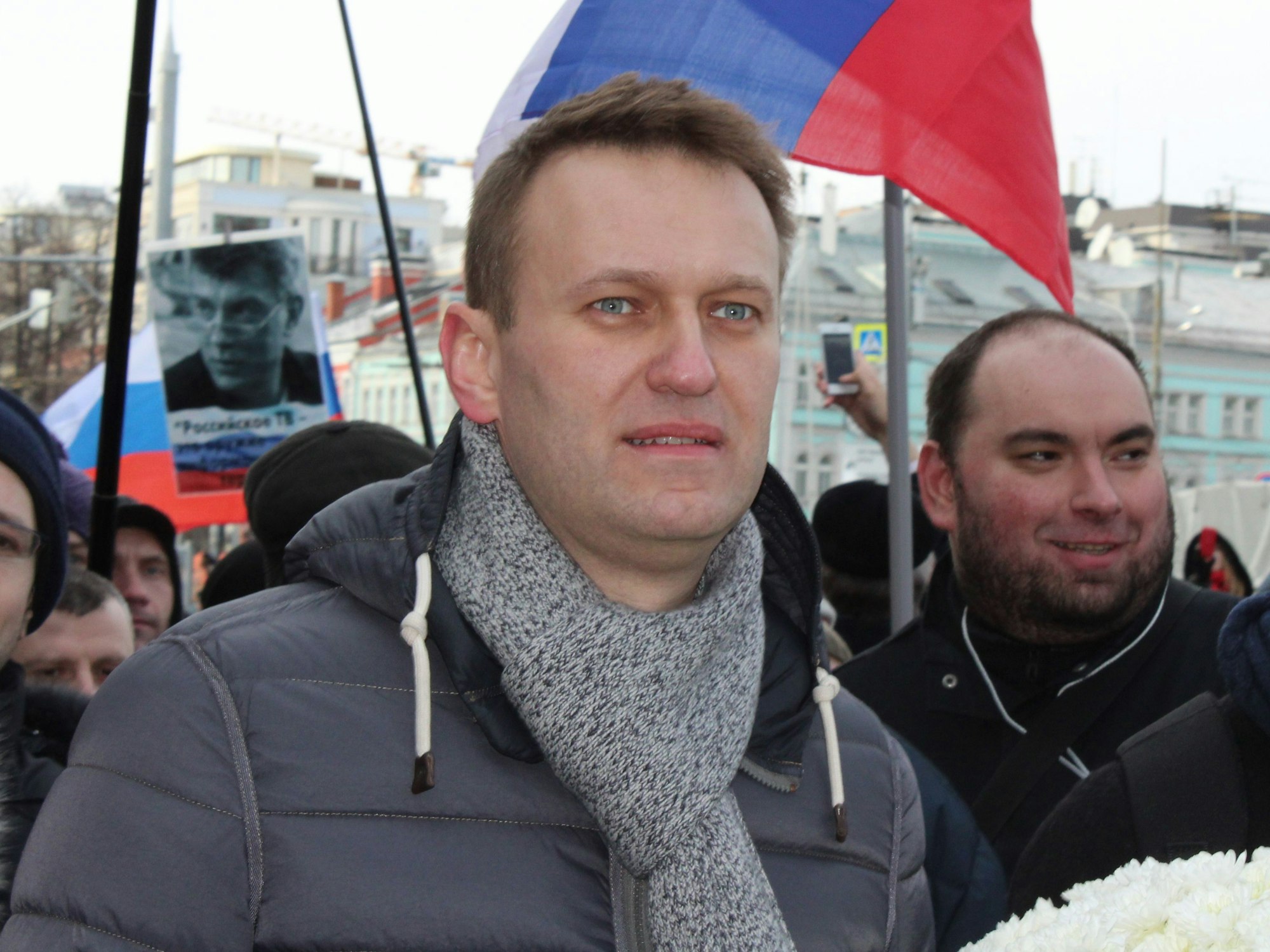Der Oppositionellen Alexej Nawalny nimmt am 26.02.2017 an einer Demonstration in Moskau (Russland) teil.