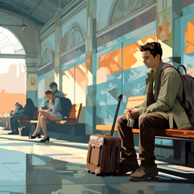 Illustration: Wartehalle im Bahnhof