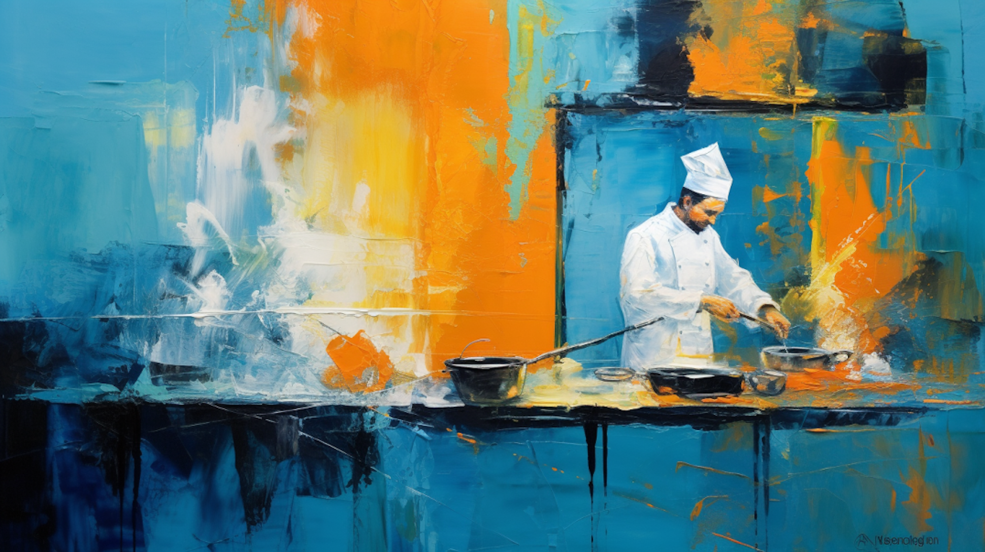 Abstrakte Darstellung eines Koch in einer Restaurantküche.