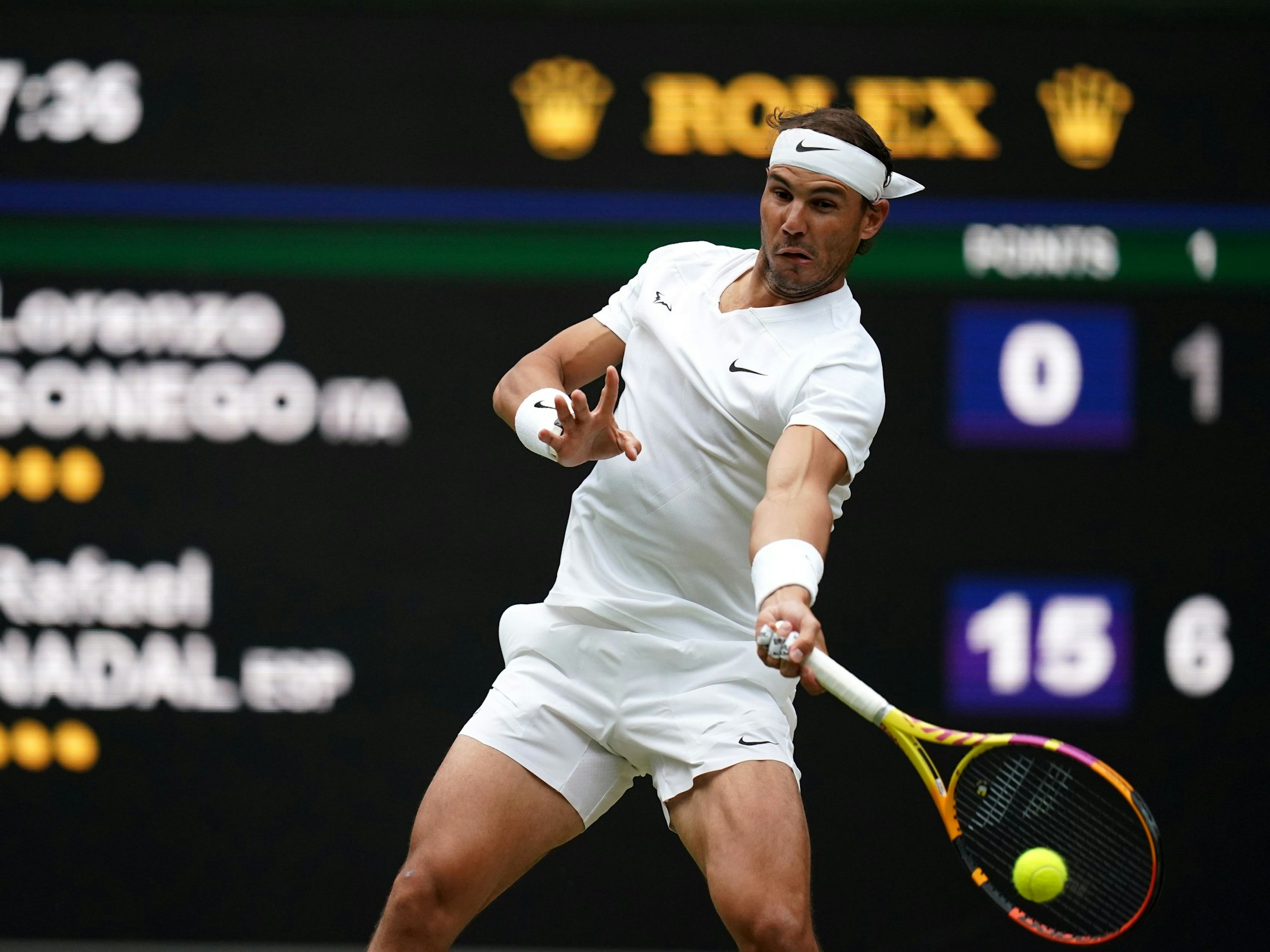 Nadal im Wimbledon Spiel gegen Lorenzo Sonego am 02. Juli 2022.