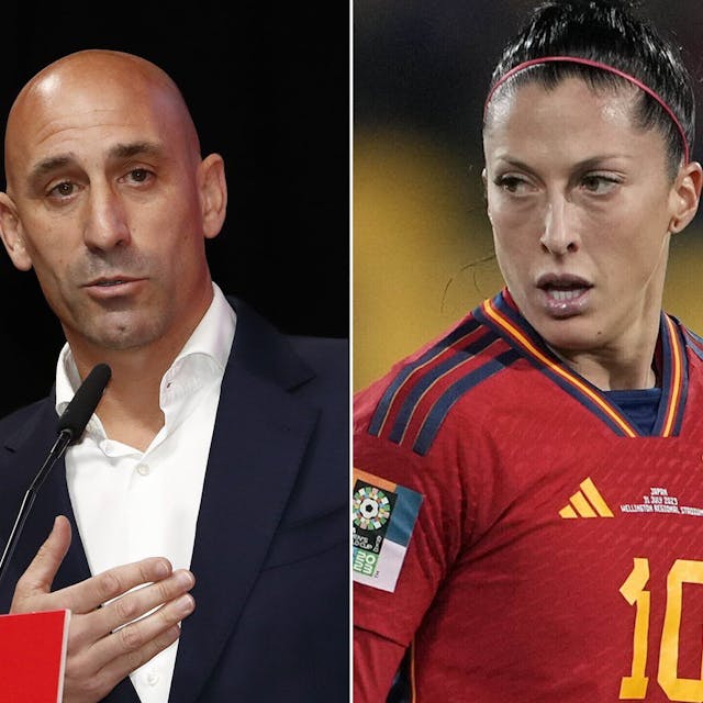 Der Kuss zwischen RFEF-Präsident Luis Rubiales (l.) und der spanischen Fußballerin Jennifer Hermoso überschattete den WM-Sieg der Spanierinnen.