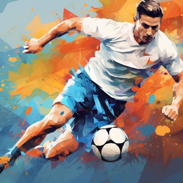 Illustration: Ein Fußballspieler mit einem Fußball