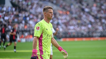 Jonas Omlin, Keeper von Borussia Mönchengladbach, hier am 26. August 2023 beim Bundesliga-Heimspiel gegen Bayer Leverkusen im Borussia-Park.