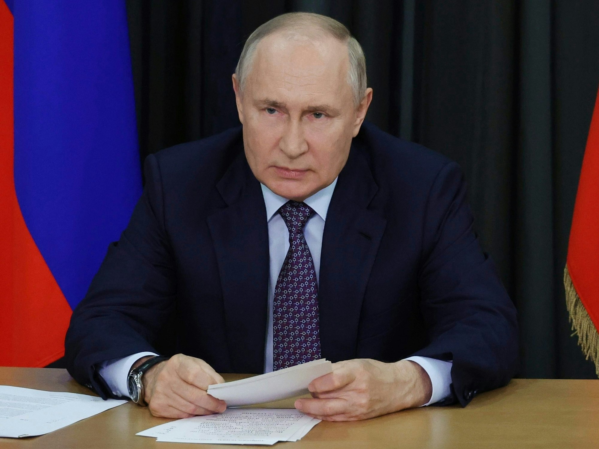Der russische Präsident Wladimir Putin spricht am Dienstag (5. September 2023) während einer Sitzung des „Pobeda“-Organisationskomitees.