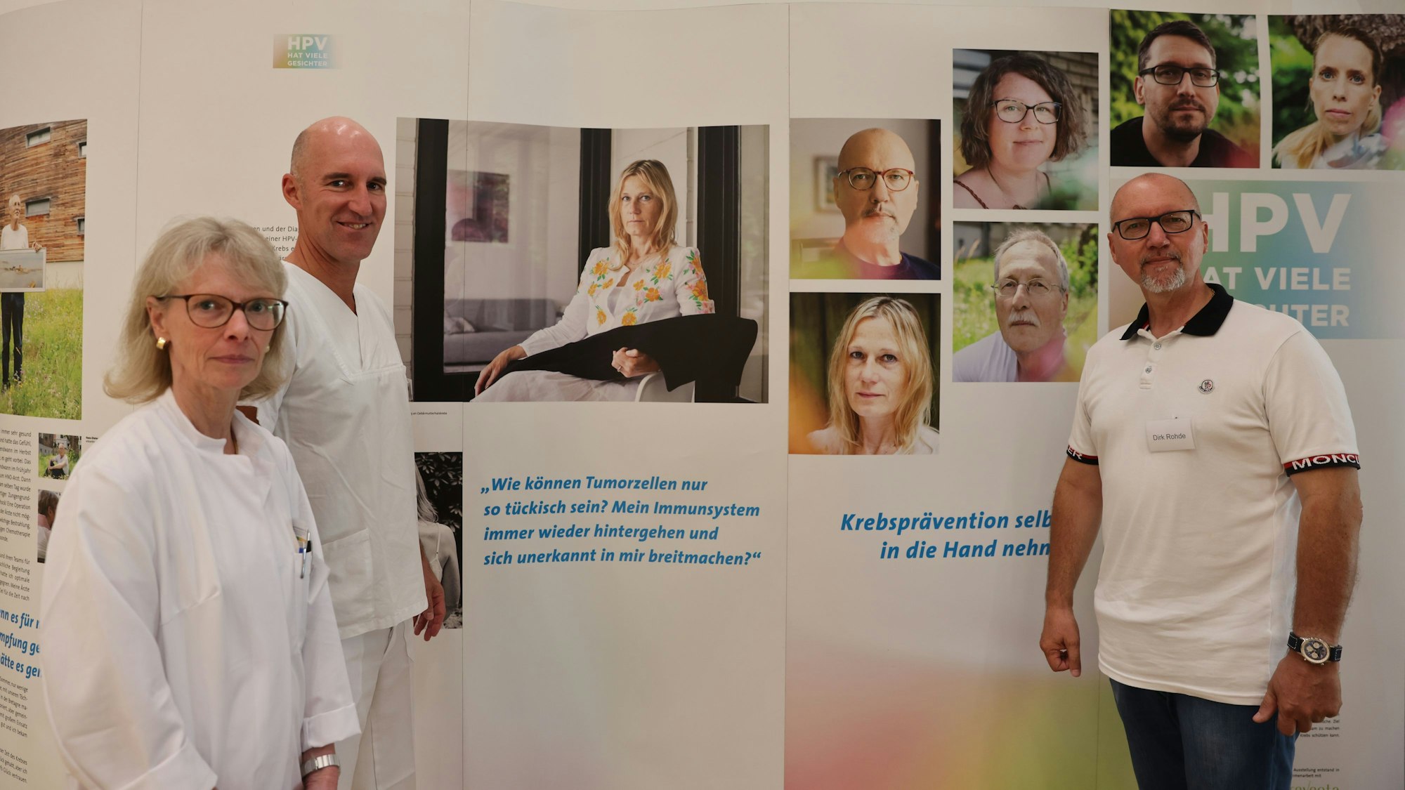 „HPV hat viele Gesichter“: Professor Daniel Rein (l.) und Professor Monika Hampl eröffneten die Ausstellung im Beisein des Betroffenen Dirk Rohde.