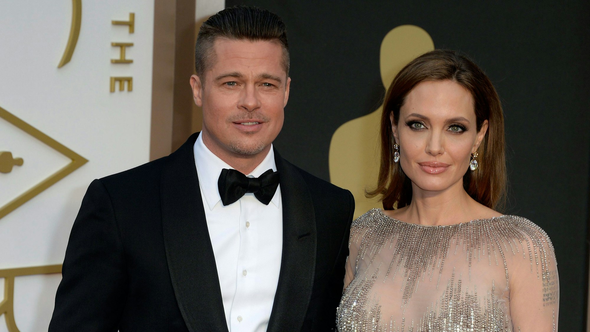 Die US-Schauspieler Angelina Jolie und Schauspieler Brad Pitt, aufgenommen am 02.03.2014 in Hollywood, Kalifornien (USA).