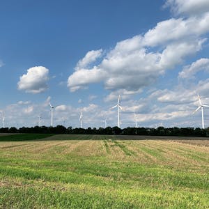 Das Foto zeigt den Windpark in Bedburg.