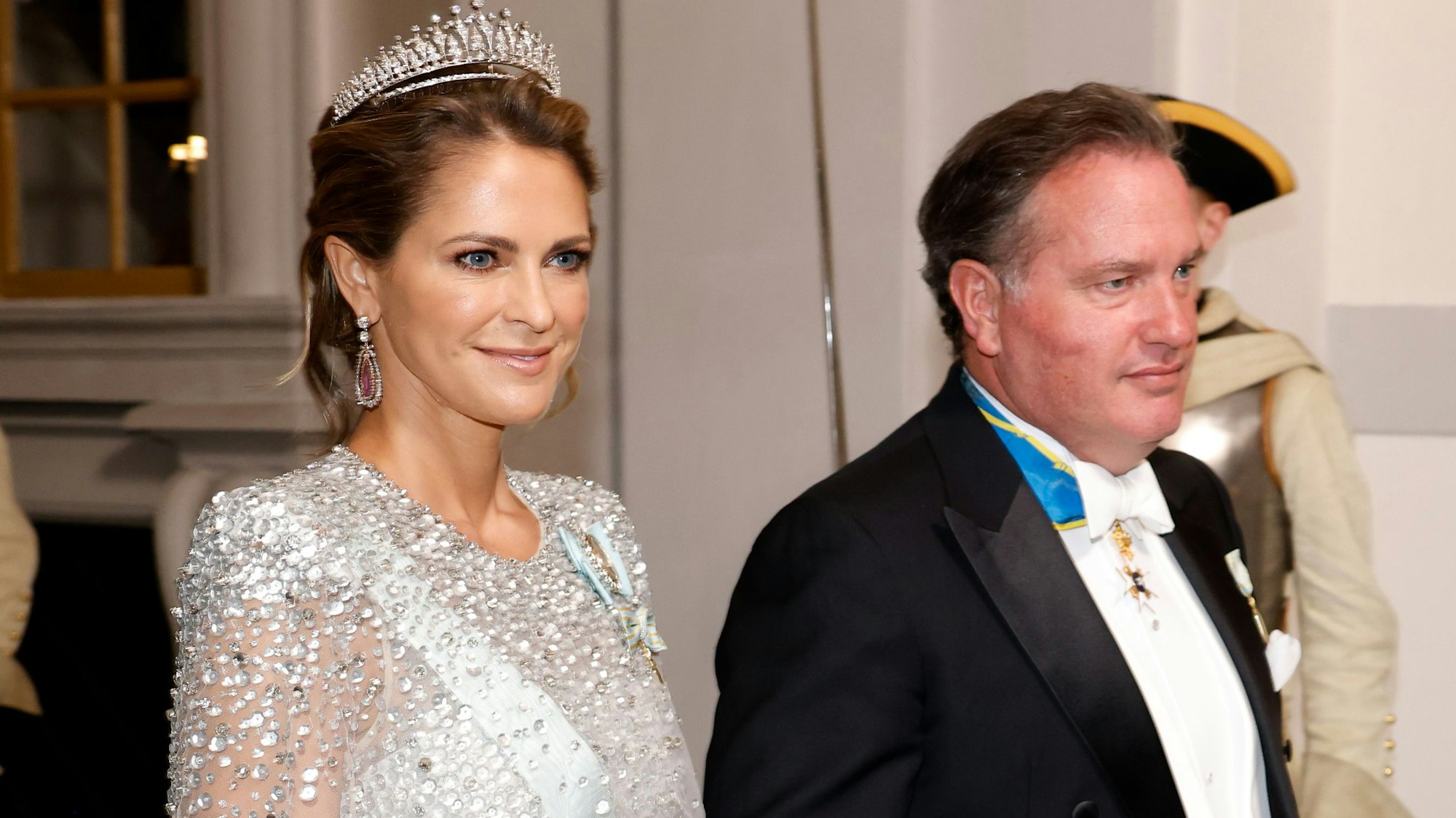 Prinzessin Madeleine von Schweden und Christopher O'Neil nehmen am Jubiläumsbankett während der Feierlichkeiten zum 50. Krönungsjubiläum von König Carl Gustav von Schweden im Königlichen Schloss am 15. September 2023 in Stockholm, Schweden, teil.