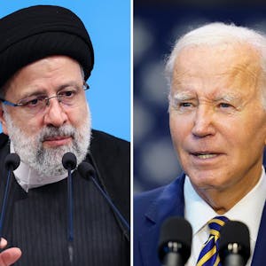 Die Kombo aus Archivbildern zeigt Ebrahim Raisi (l, Iran, Teheran, 29.08.2023), Präsident des Iran, und Joe Biden (USA, Largo, 14.09.2023), Präsident der USA.