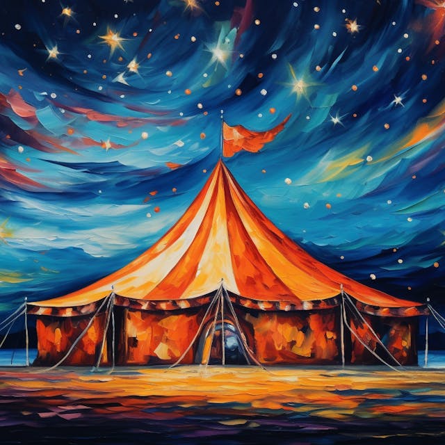 Illustration: Ein Zirkuszelt unter einem Sternenhimmel.