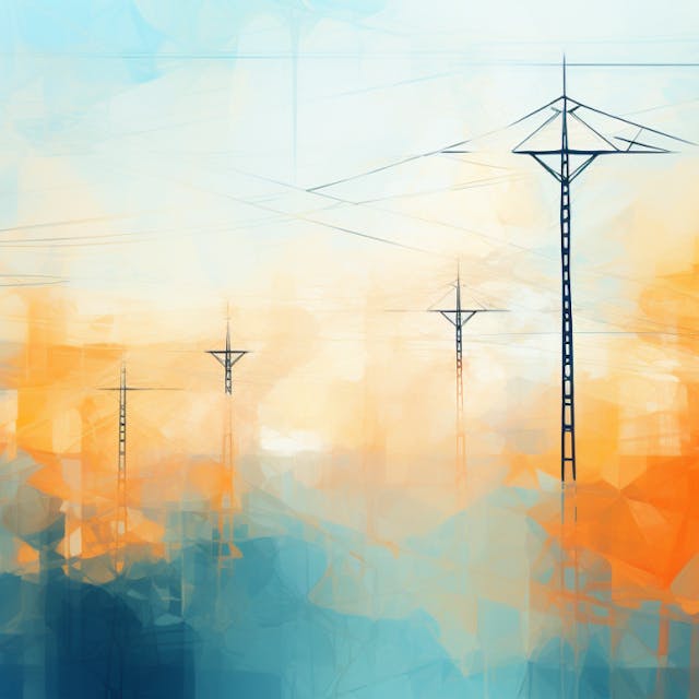 Illustration: Strommasten vor einem abstrakten Hintergrund