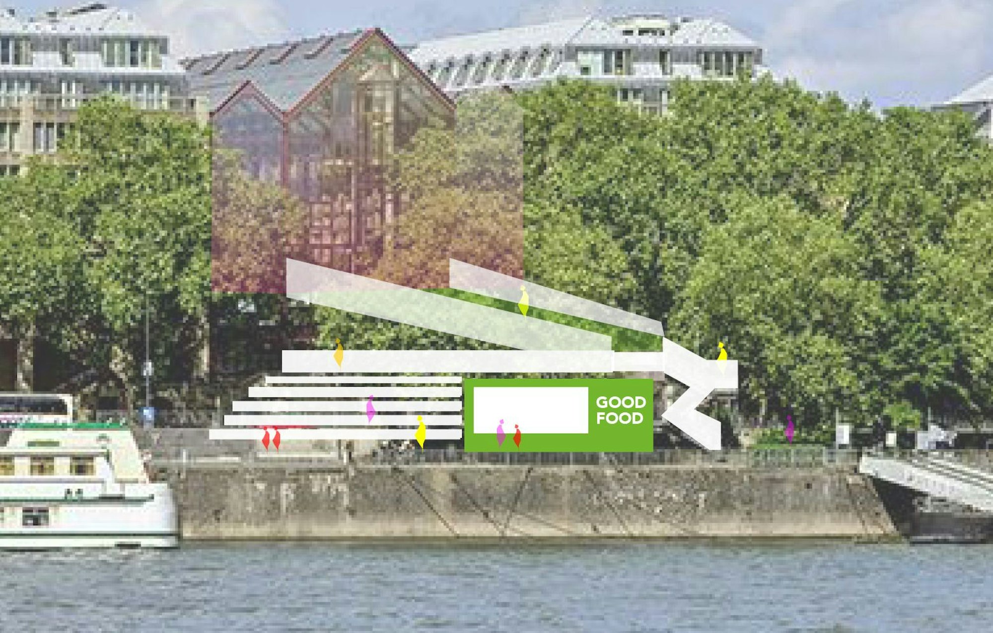 Visualisierung eines Kiosks auf der Rheinpromenade