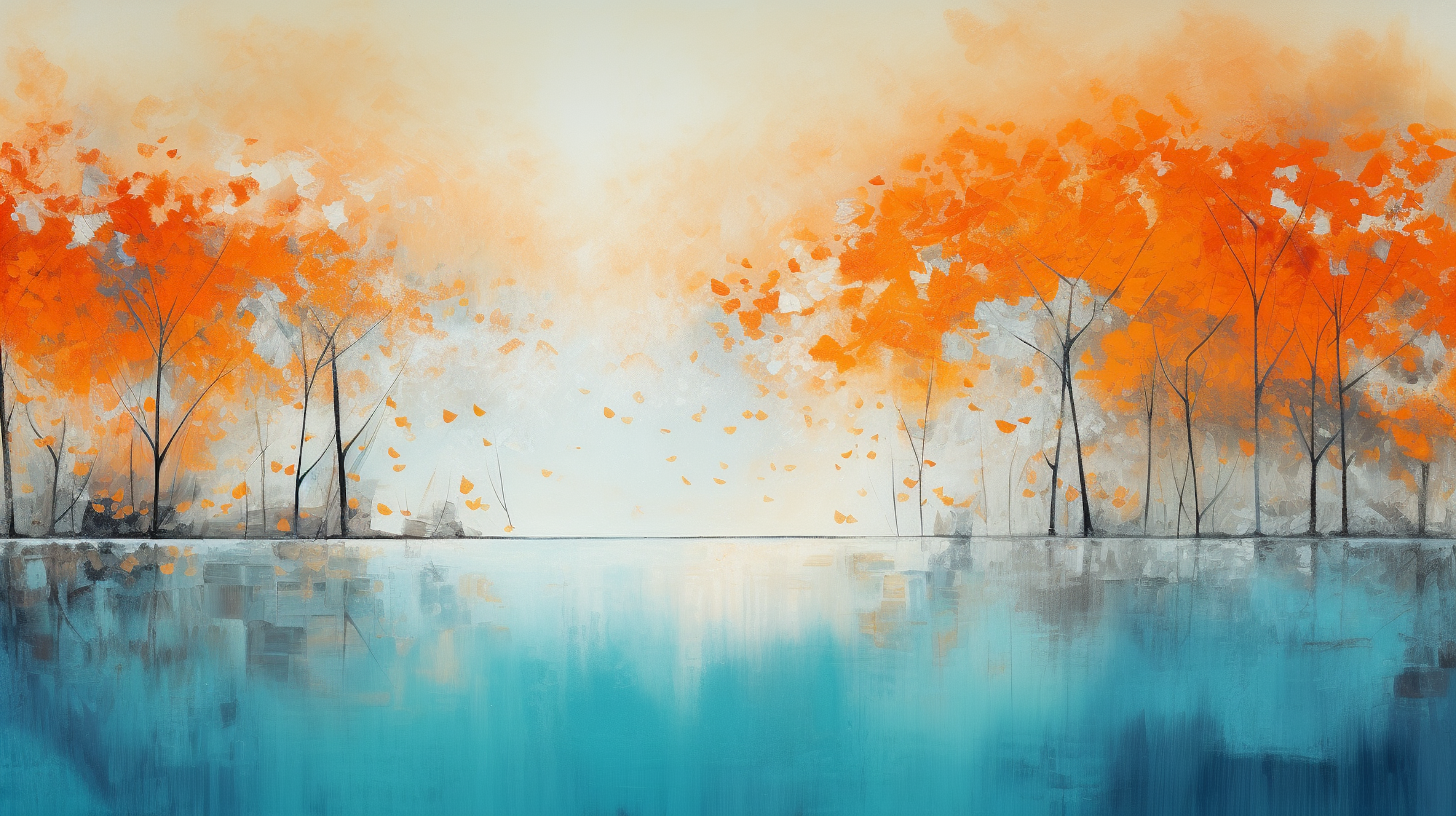 Illustration: Herbstliche Bäume spiegeln sich in einem See.
