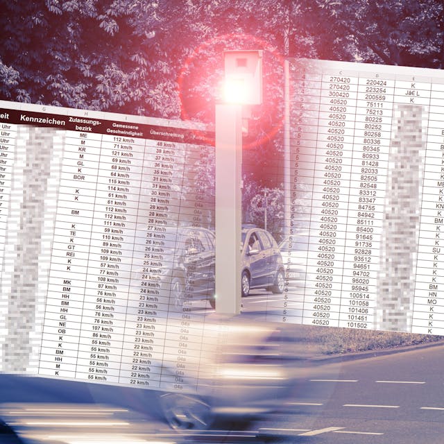 Illustration zu einem Datenleck der Stadt Köln, bei dem vollständige KFZ-Kennzeichen von Temposündern veröffentlicht wurden.&nbsp;