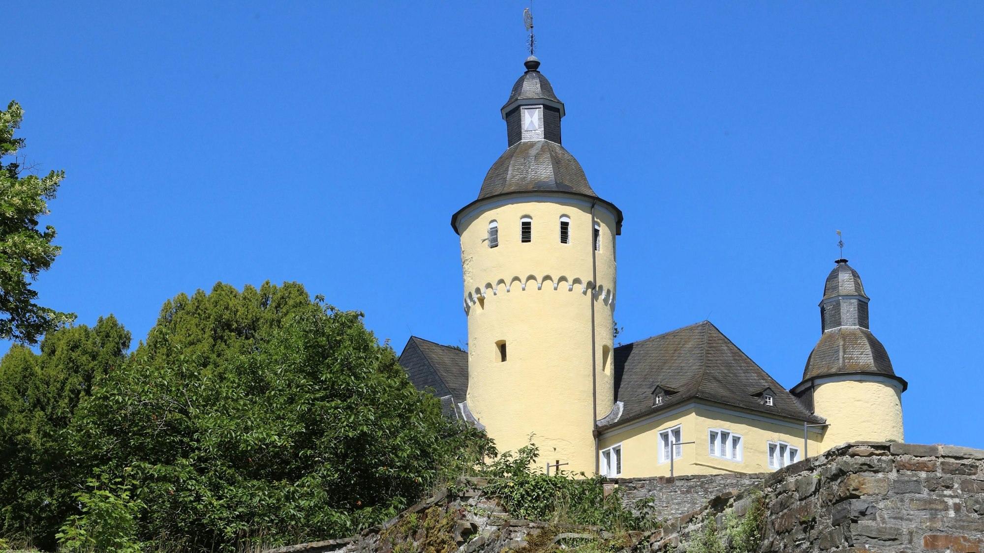 Blick auf das gelbe Schloss Homburg