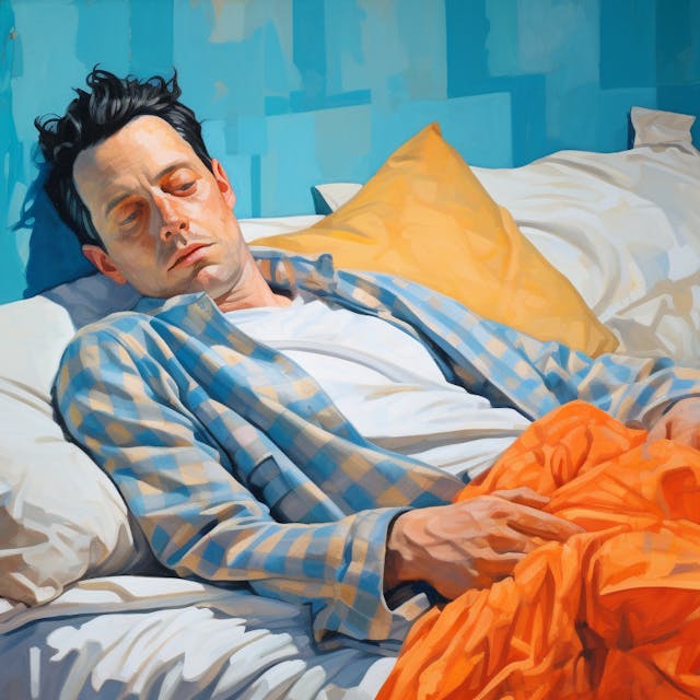Illustration: ein Mann liegt krank im Bett.