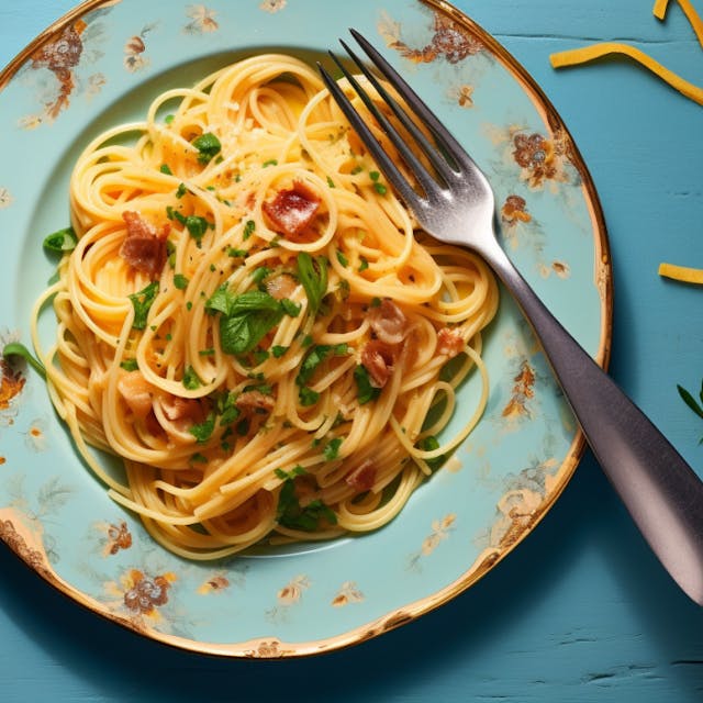 Illustration: Spaghetti Carbonara suf einem Teller