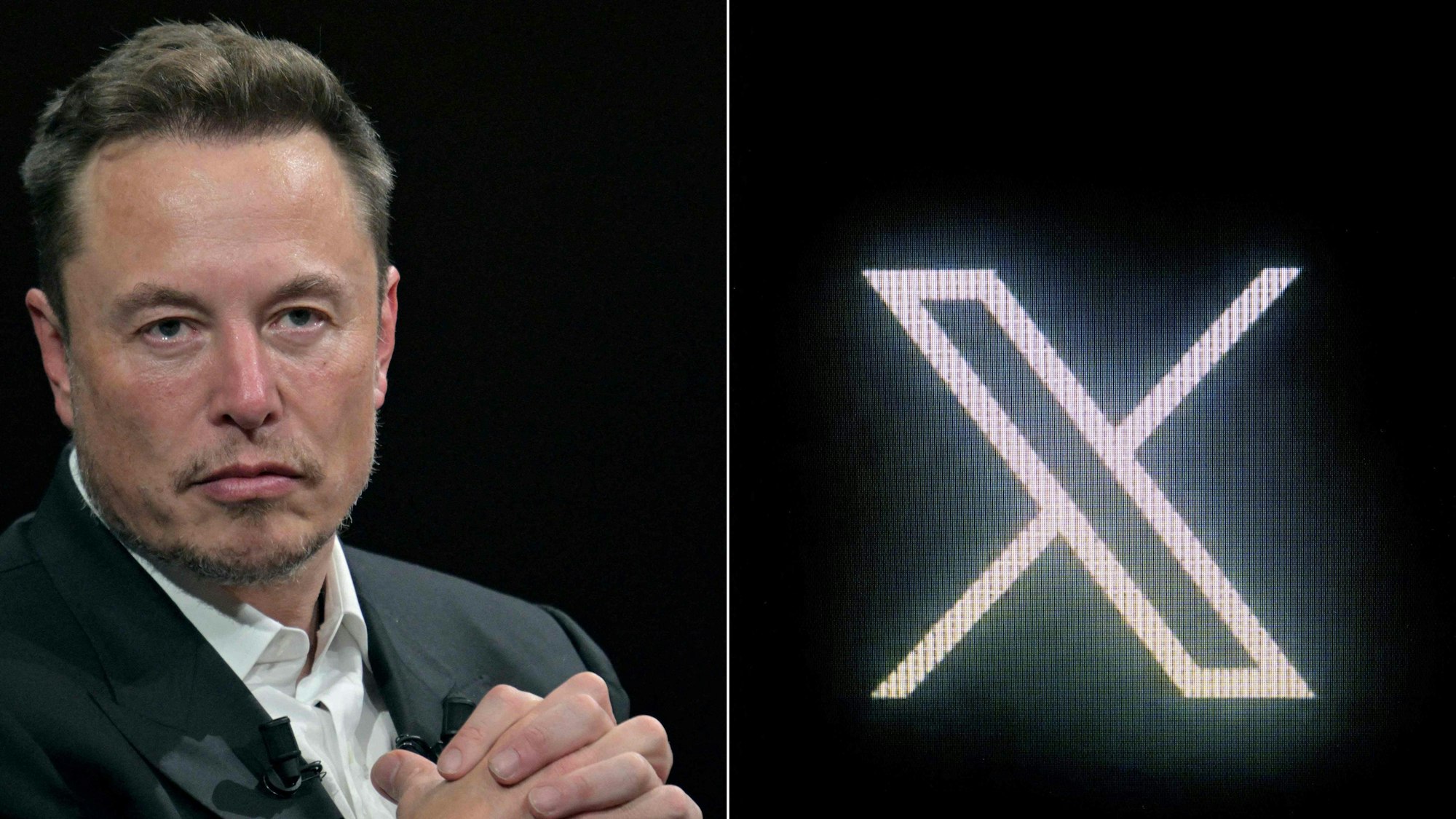 Fotozusammenschnitt von Elon Musk und dem X-Logo.