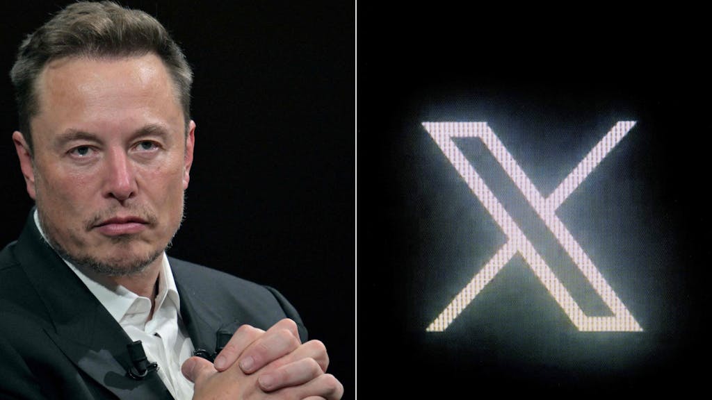 Fotozusammenschnitt von Elon Musk und dem X-Logo.