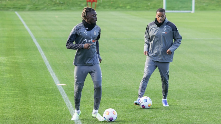 Manu Koné und Alassane Plea im Borussia-Training.