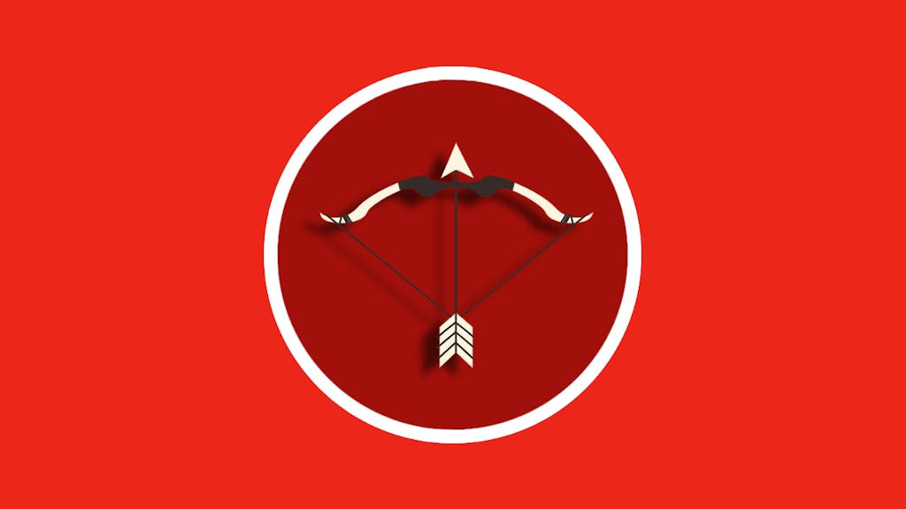 Das Sternzeichen Schütze vor einem roten Hintergrund.