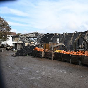 Das Bild zeigt die abgebrannte Lagerhalle auf Gut Clarenhof.
