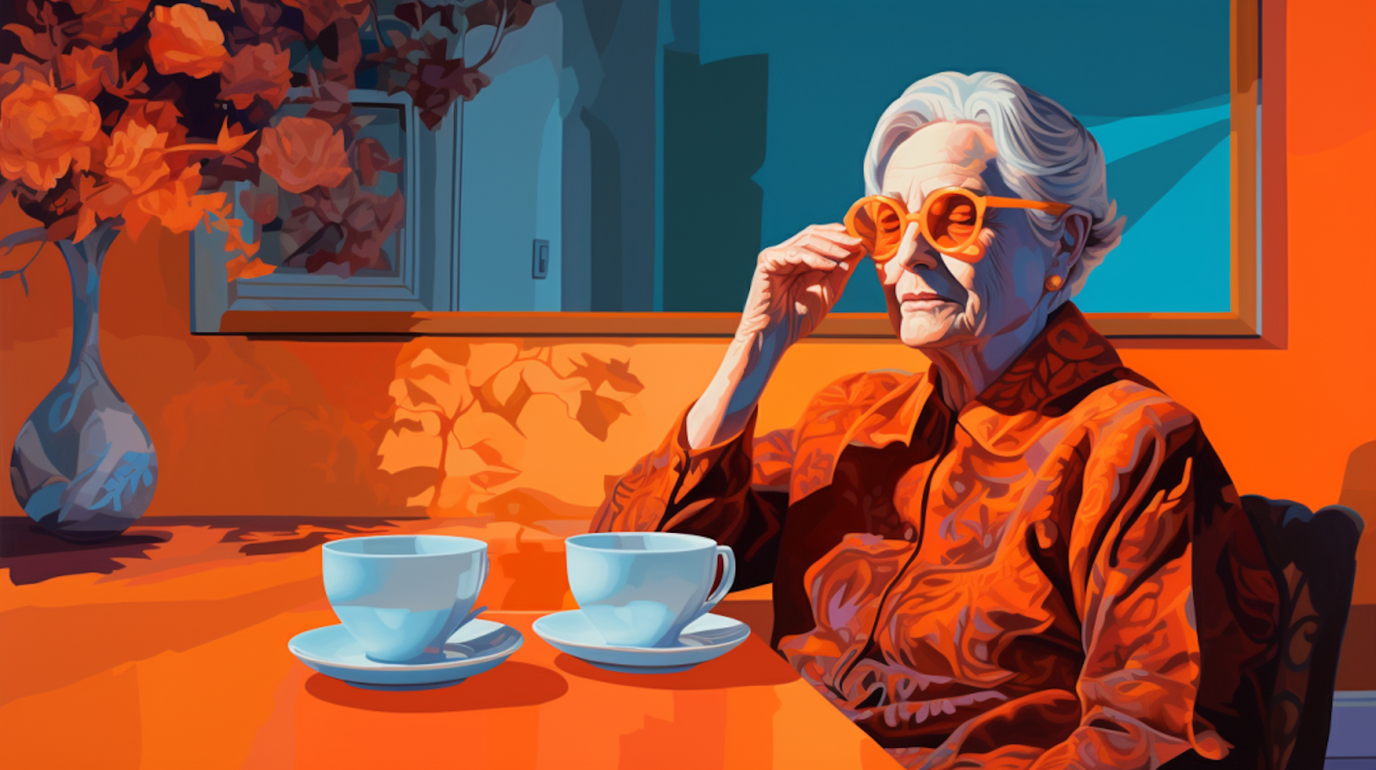 Eine Großmutter genießt ihren Tee.