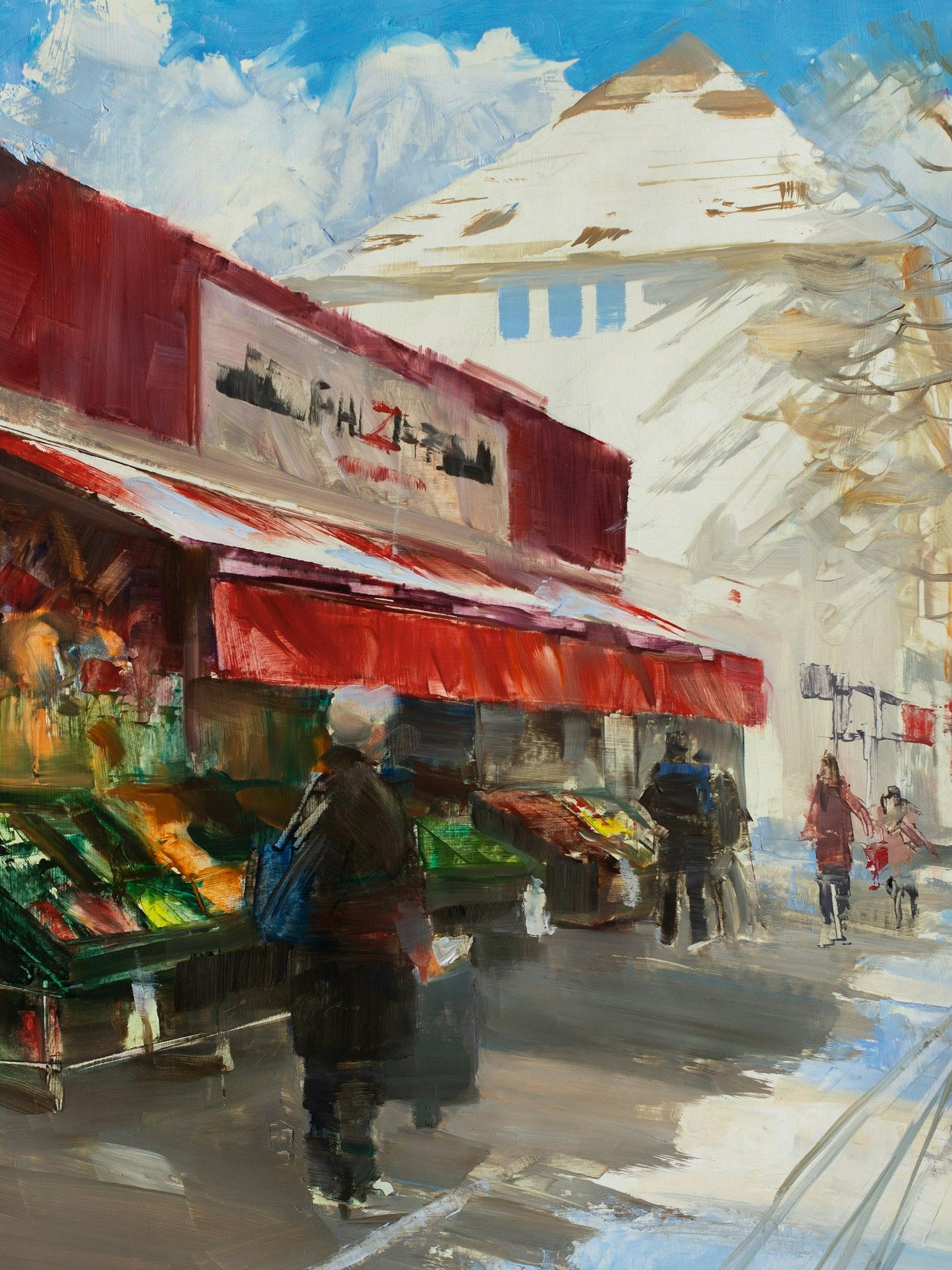 Der Lebensmittelladen „Bazar“ auf dem Höninger Weg in Zollstock, gemalt von Torsten Wolber