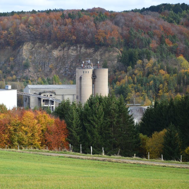 Das Foto zeigt das Zementwerk bei Sötenich mit den umgebenden Wäldern.