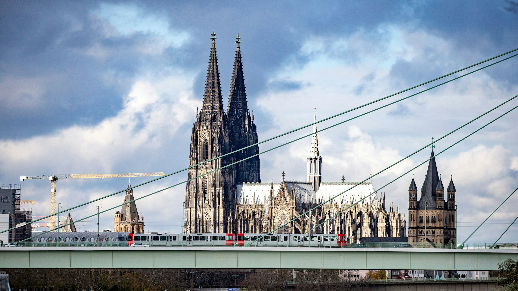 Blick von den Poller Wiesen auf den Kölner Dom