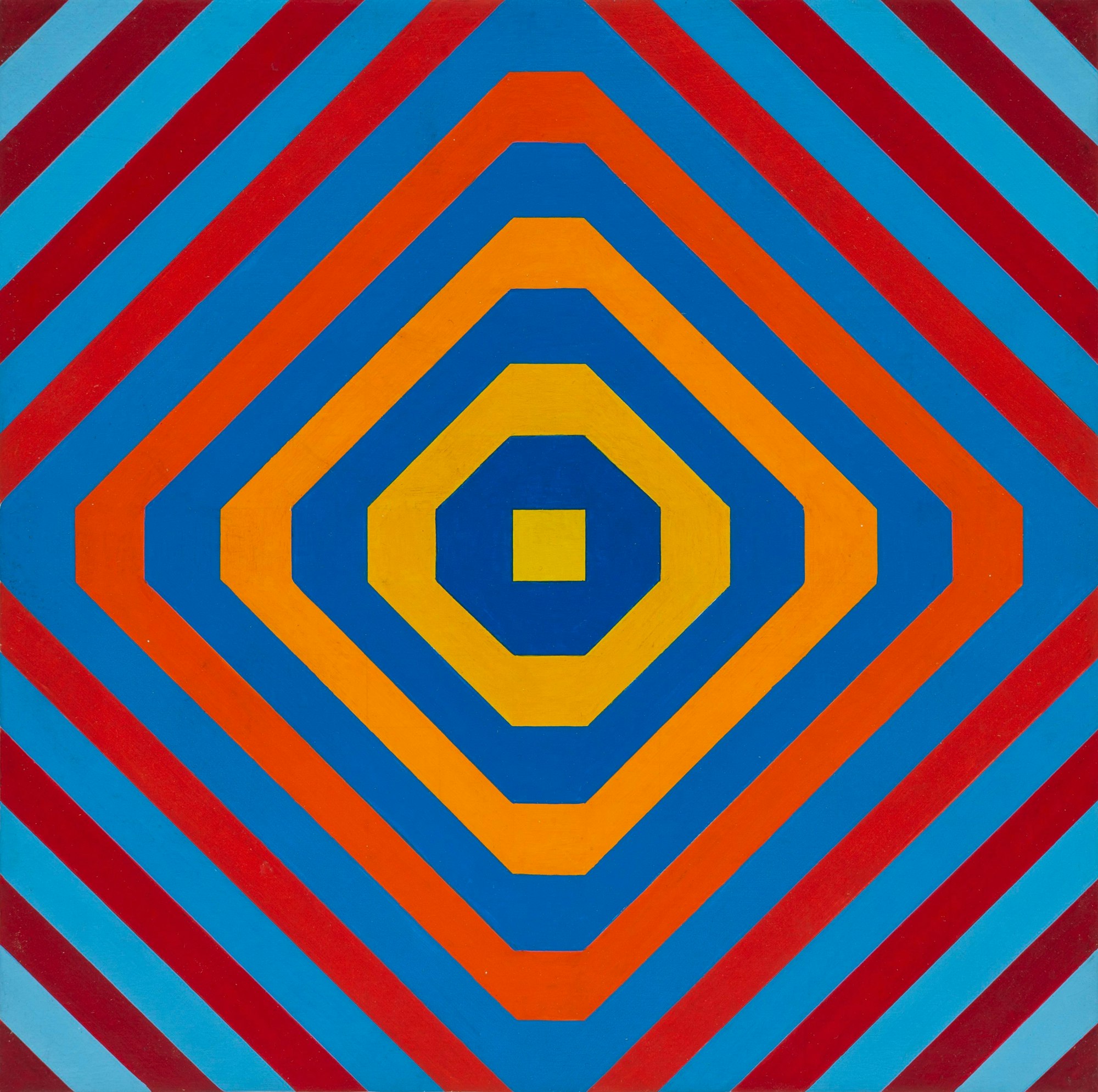 Ein abstraktes Gemälde mit farbigen Streifen.