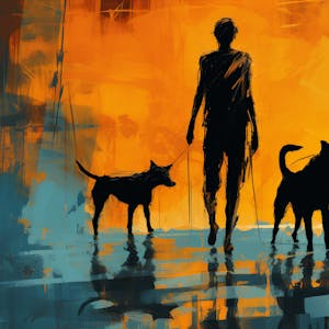 Illustration: Ein Mann mit zwei Hunden