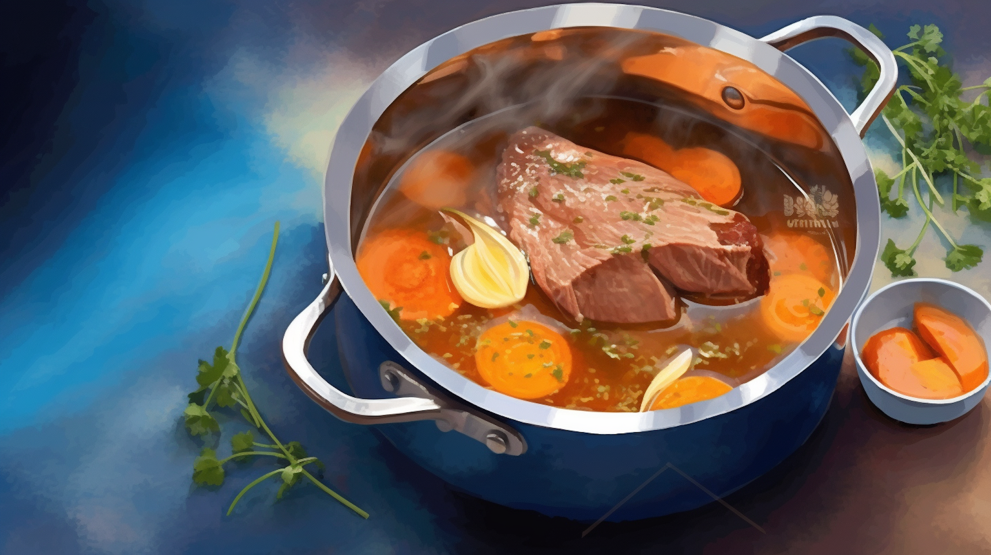 Illustration: Rindfleisch in einem Suppentopf