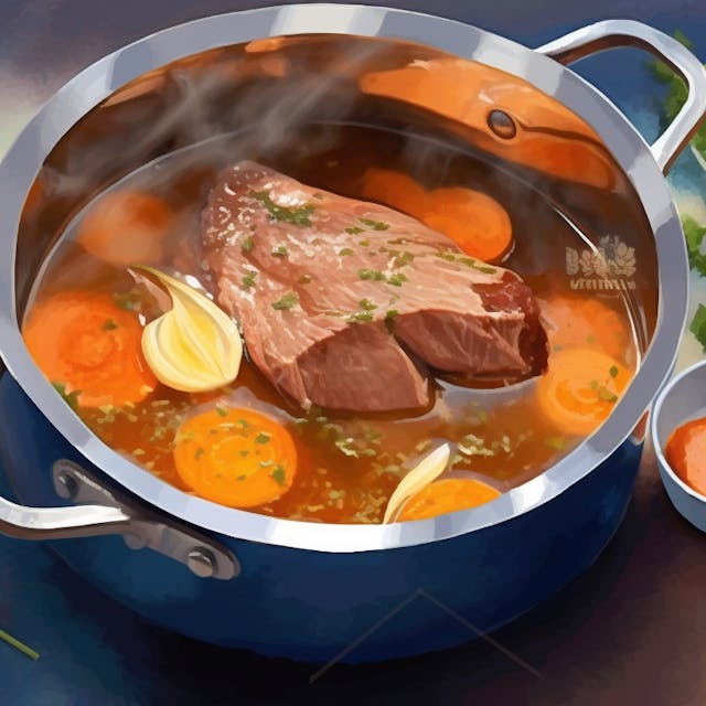 Illustration: Rindfleisch in einem Suppentopf