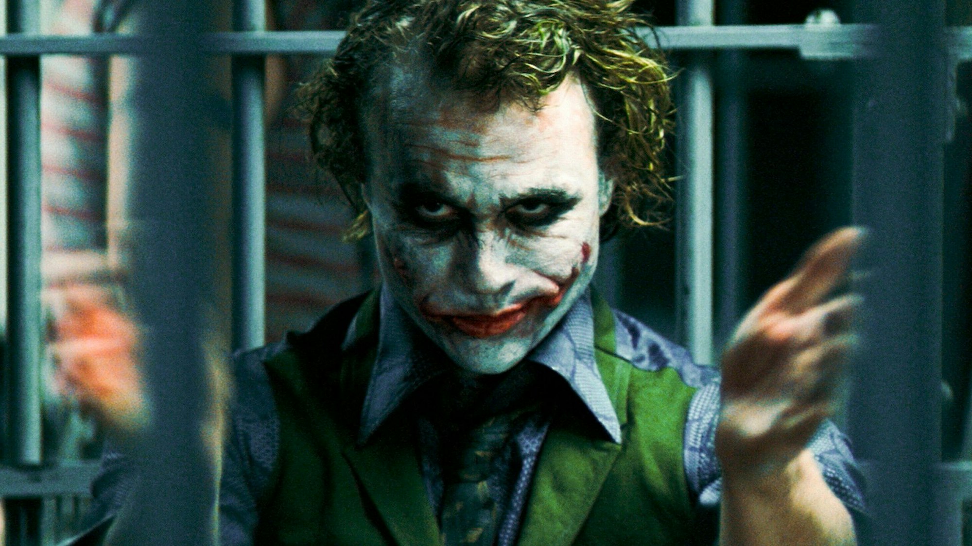 Auf dem Foto ist der Schauspieler Heath Ledger in seiner Rolle als Joker zu sehen.
