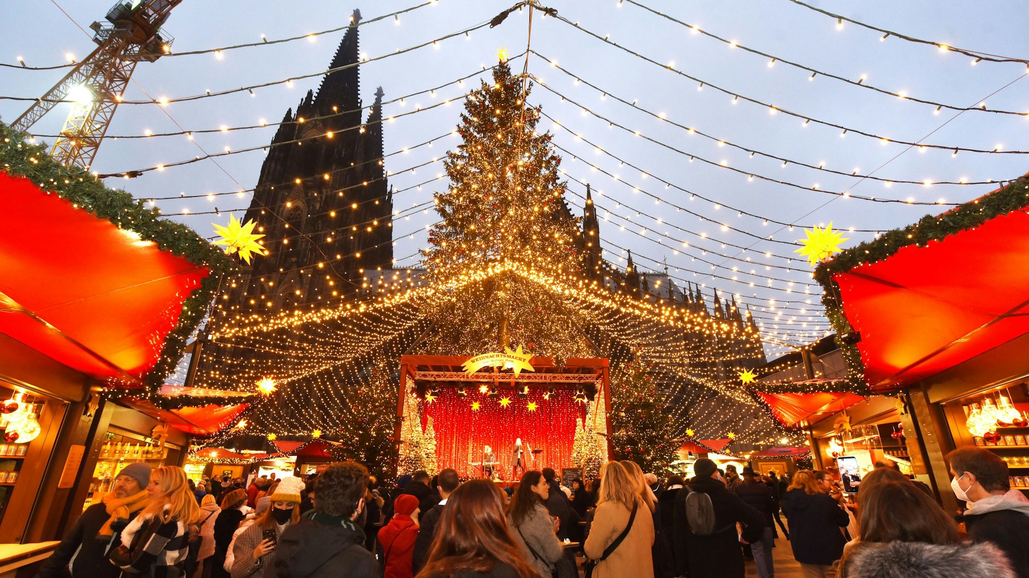 Unterm Lichterzelt: Der Weihnachtsmarkt am Dom in Köln.