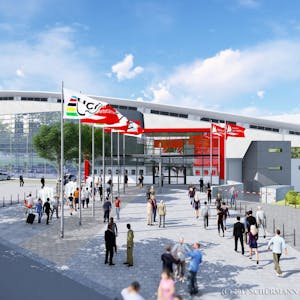 So soll das neue Radstadion in Müngersdorf aussehen.Der Bau wird nun deutlich teurer als geplant.