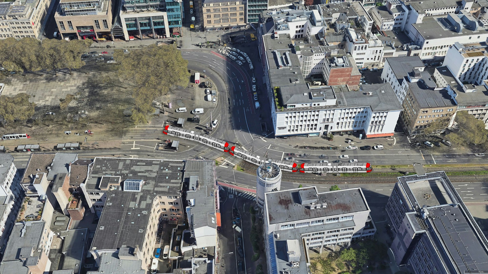 Visualisierung einer 90 Meter langen Stadtbahn am Neumarkt
