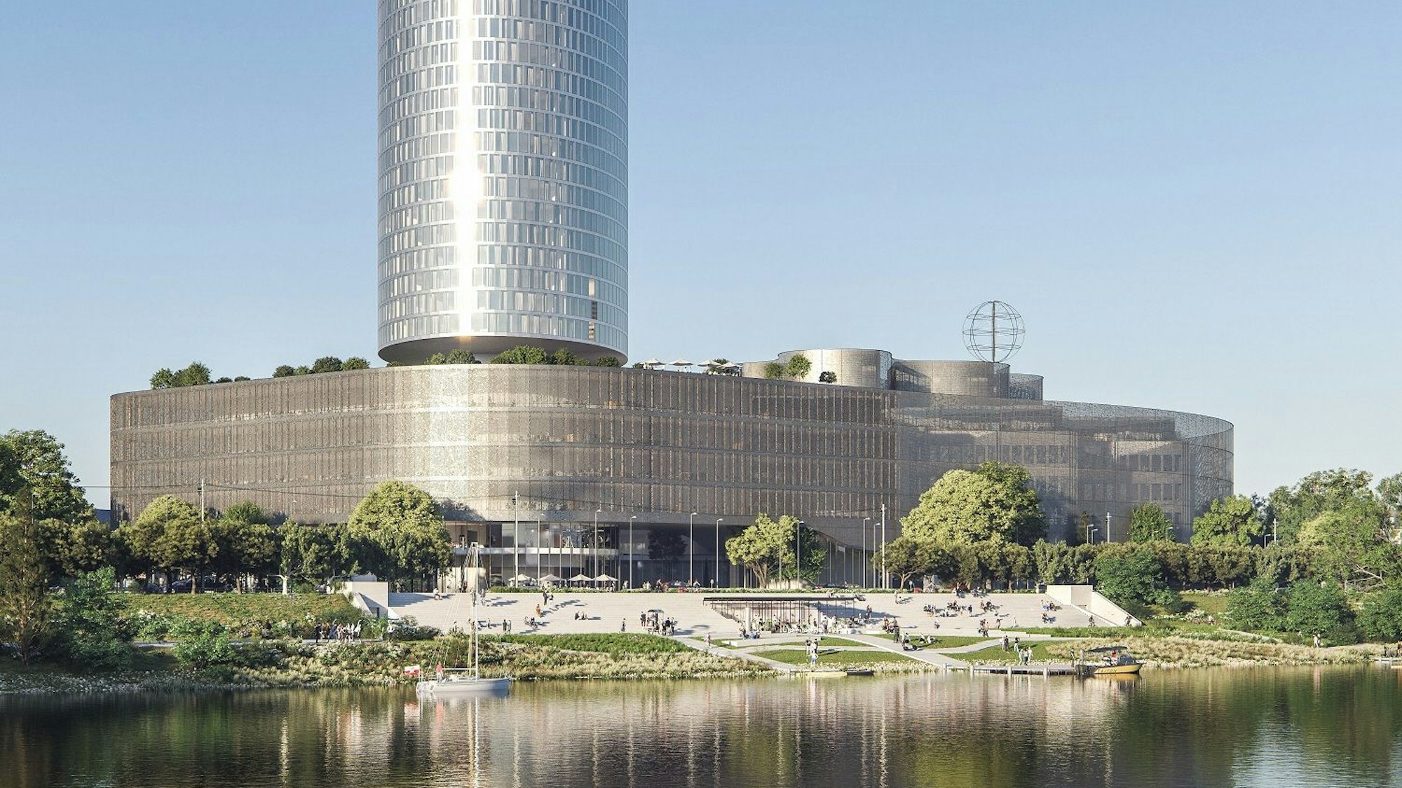 So sah ein erster Entwurf für das neue Hochhaus der DEVK am Rheinufer aus.