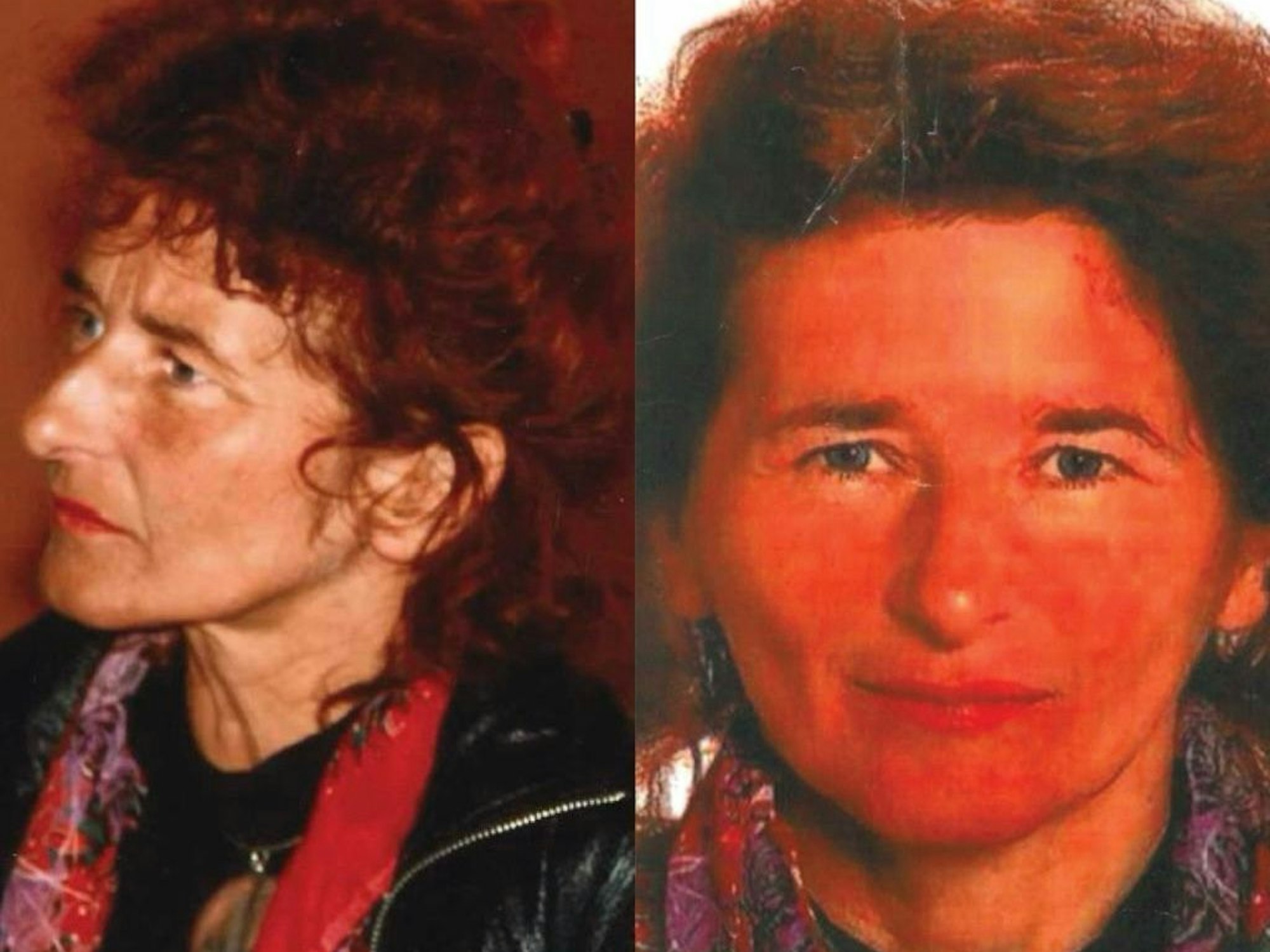 Zwei Bilder einer Frau, die auf einem Foto in die Kamera schaut. Es handelt sich um die Vermisste Jutta Schulz.