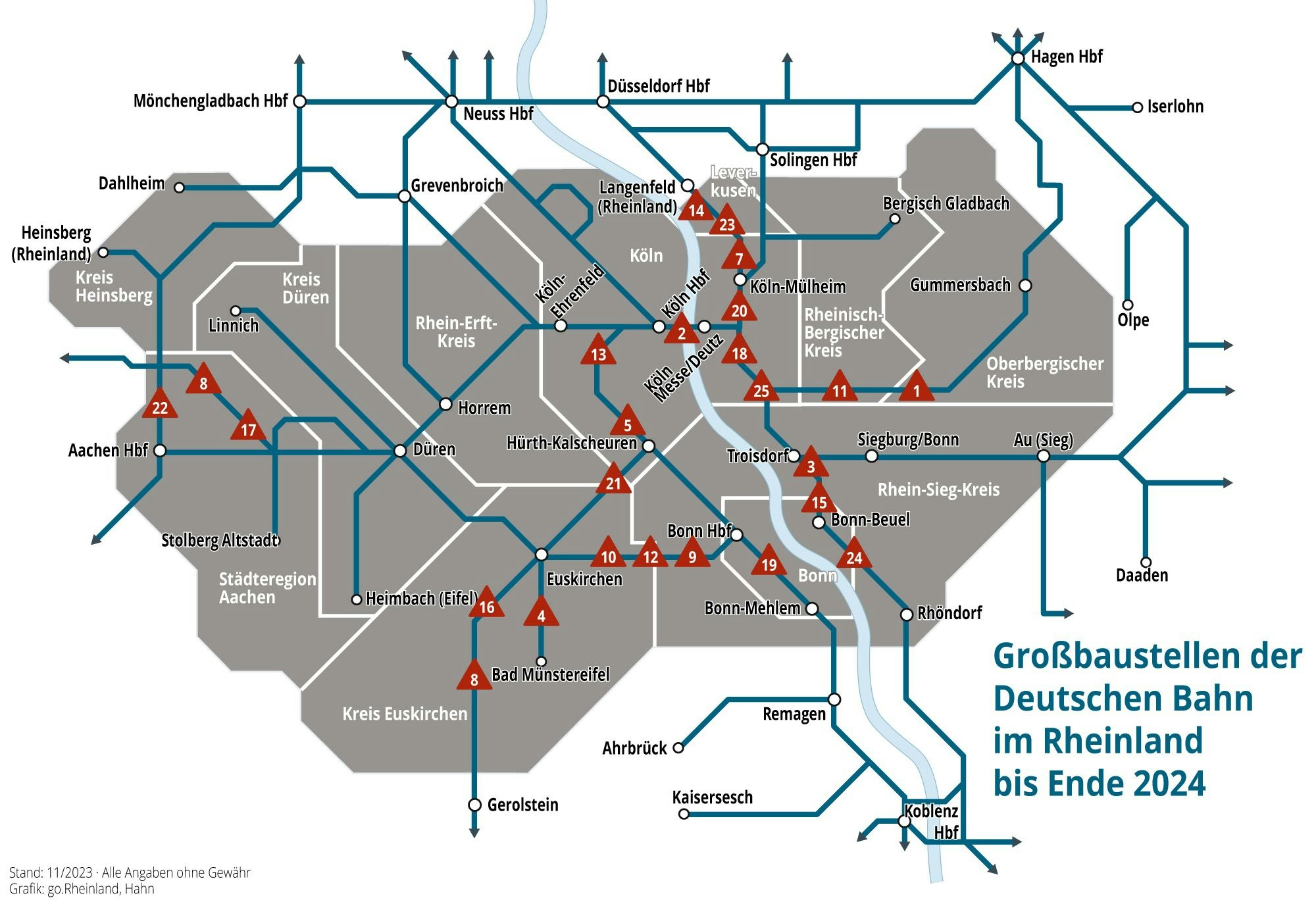 Übersichtskarte: Großbaustellen der Deutschen Bahn